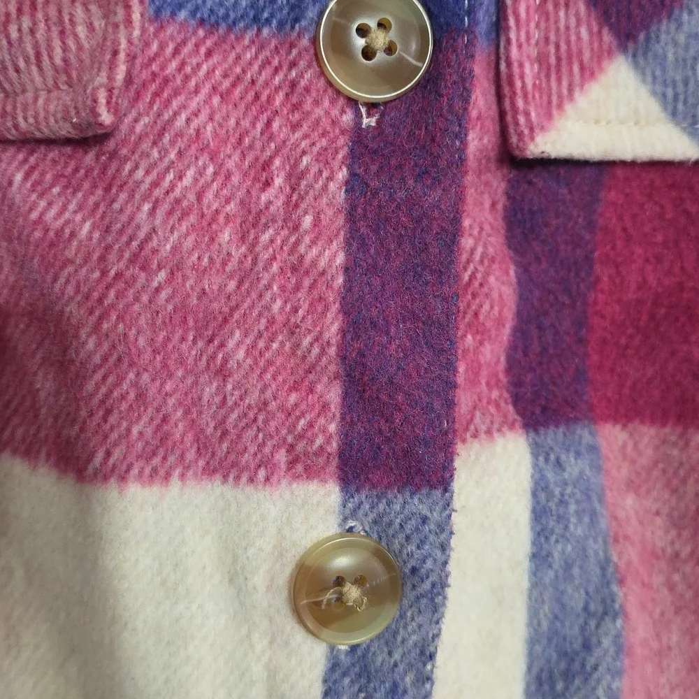 Members Mark Girls Plaid Shacket Jacket Fuschia Blue Fuzzy Pockets Sz XS(4-5)EUC